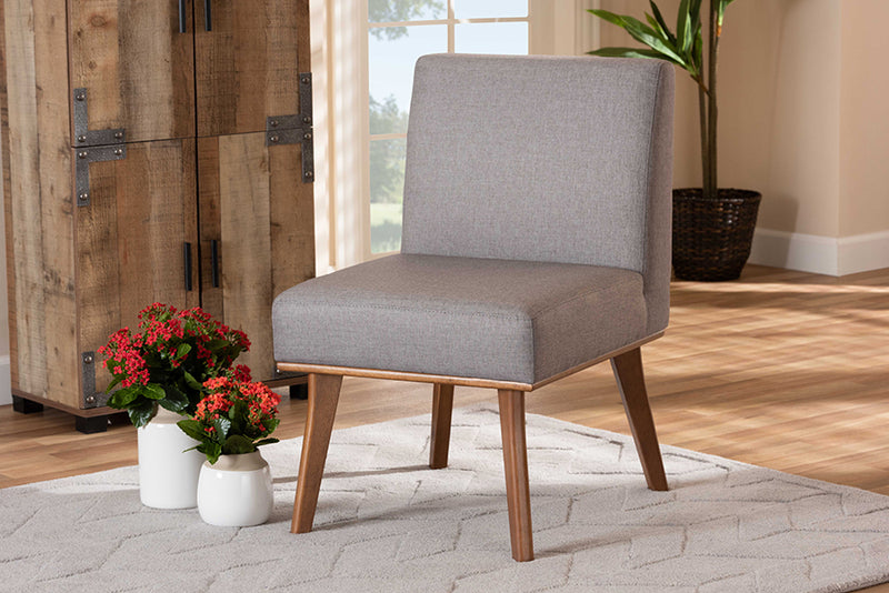 Adelie Mid-Century Modern Gray Fabric Upholstered and Walnut Brown Finished Wood Dining Chair