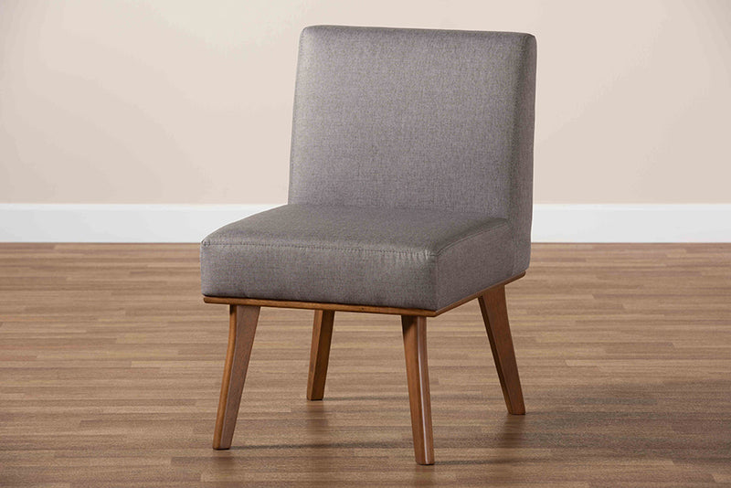 Adelie Mid-Century Modern Gray Fabric Upholstered and Walnut Brown Finished Wood Dining Chair