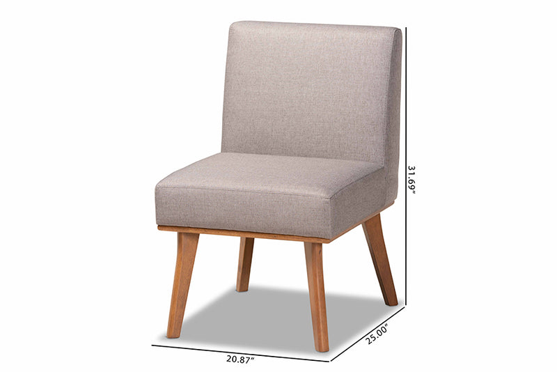 Adelie Mid-Century Modern Gray Fabric Upholstered and Walnut Brown Finished Wood Dining Chair