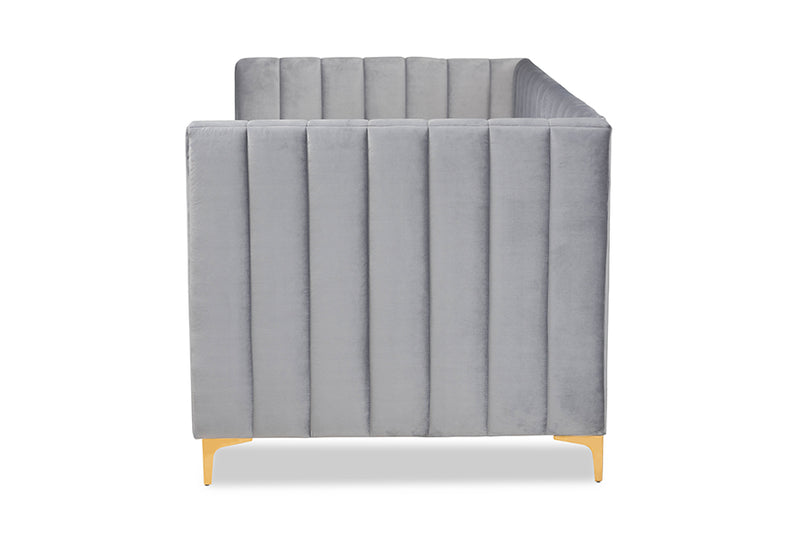 Mosa Modern Contemporary Glam and Luxe Light Gray Velvet Fabric Upholstered and Gold Finished Twin Size Daybed