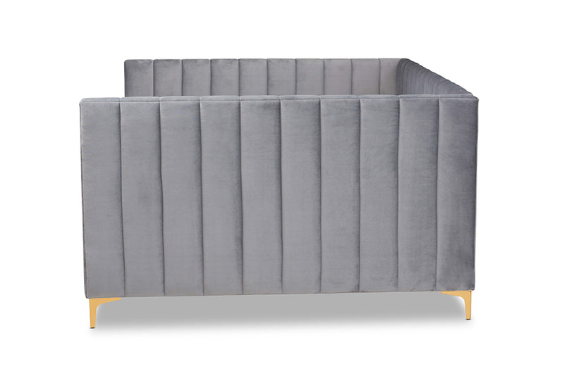 Mosa Modern Contemporary Glam and Luxe Light Gray Velvet Fabric Upholstered and Gold Finished Full Size Daybed