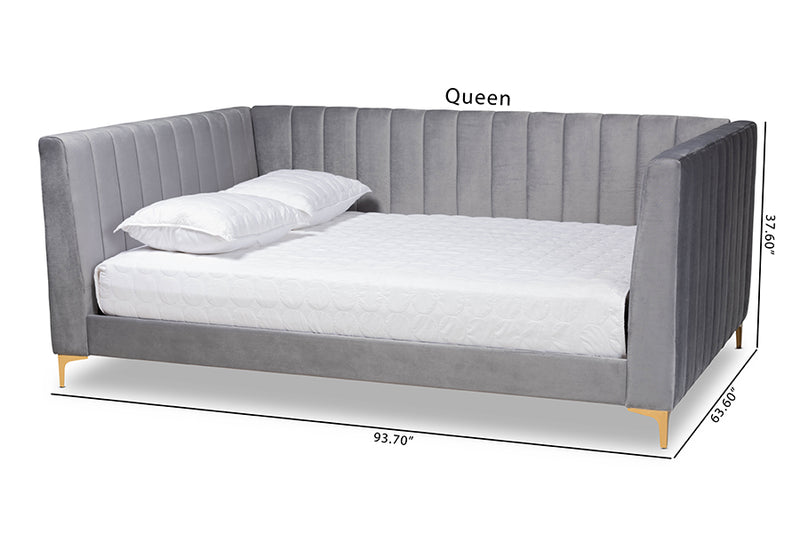 Mosa Modern Contemporary Glam and Luxe Light Gray Velvet Fabric Upholstered and Gold Finished Full Size Daybed