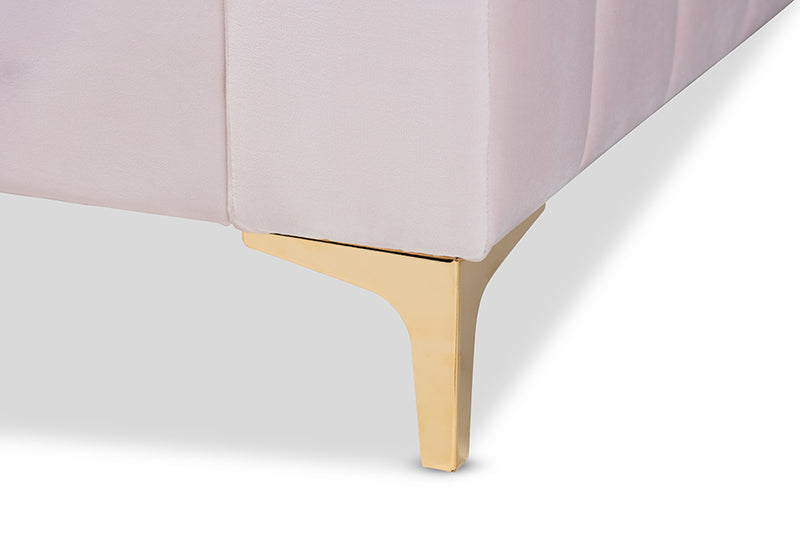 Mosa Modern Contemporary Glam and Luxe Light Pink Velvet Fabric Upholstered and Gold Finished Twin Size Daybed