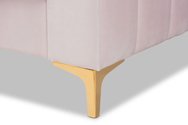 Mosa Modern Contemporary Glam and Luxe Light Pink Velvet Fabric Upholstered and Gold Finished Full Size Daybed