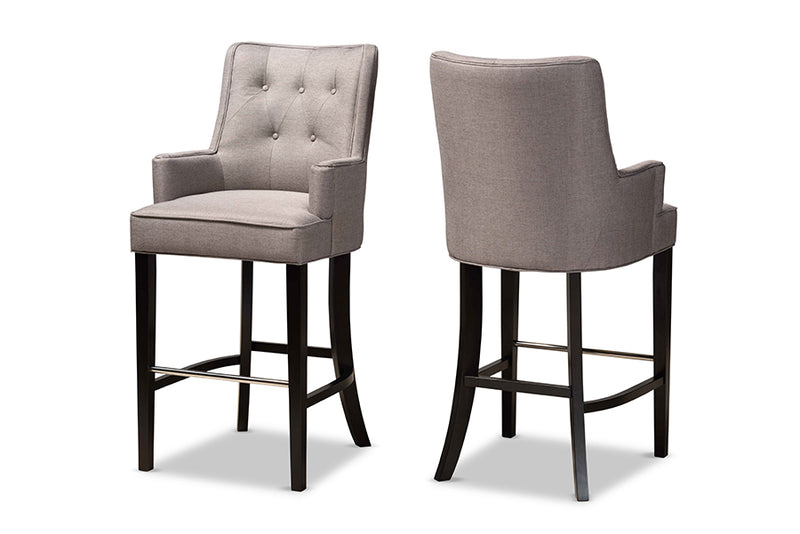 Umika Modern and Contemporary Gray Fabric Upholstered and Dark Brown Finished Wood 2-Piece Bar Stool Set