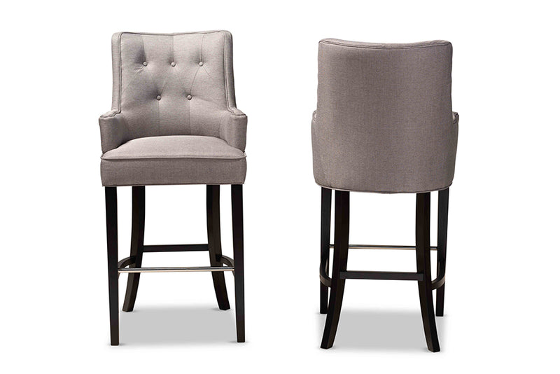 Umika Modern and Contemporary Gray Fabric Upholstered and Dark Brown Finished Wood 2-Piece Bar Stool Set