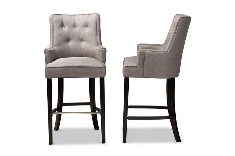 Umika Modern and Contemporary Gray Fabric Upholstered and Dark Brown Finished Wood 2-Piece Bar Stool Set