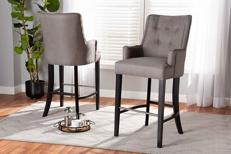 Umika Modern and Contemporary Gray Fabric Upholstered and Dark Brown Finished Wood 2-Piece Bar Stool Set