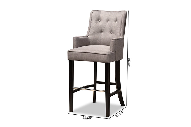 Umika Modern and Contemporary Gray Fabric Upholstered and Dark Brown Finished Wood 2-Piece Bar Stool Set