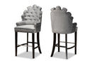 Stewart Dark Gray Velvet Dark Brown 2Pc Bar Stool Set Baxton