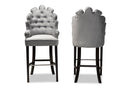Stewart Dark Gray Velvet Dark Brown 2Pc Bar Stool Set Baxton