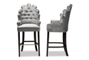 Stewart Dark Gray Velvet Dark Brown 2Pc Bar Stool Set Baxton