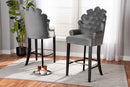 Stewart Dark Gray Velvet Dark Brown 2Pc Bar Stool Set Baxton