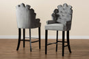 Stewart Dark Gray Velvet Dark Brown 2Pc Bar Stool Set Baxton