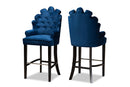Stewart Navy Blue Velvet Dark Brown 2Pc Bar Stool Set Baxton