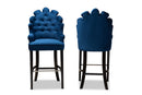 Stewart Navy Blue Velvet Dark Brown 2Pc Bar Stool Set Baxton