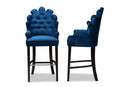 Stewart Navy Blue Velvet Dark Brown 2Pc Bar Stool Set Baxton