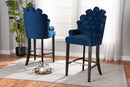 Stewart Navy Blue Velvet Dark Brown 2Pc Bar Stool Set Baxton