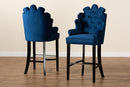 Stewart Navy Blue Velvet Dark Brown 2Pc Bar Stool Set Baxton