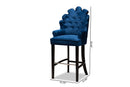 Stewart Navy Blue Velvet Dark Brown 2Pc Bar Stool Set Baxton
