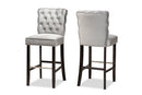 Nevena Dark Gray Velvet Fabric Dark Brown 2Pc Bar Stool Set Baxton