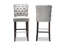Nevena Dark Gray Velvet Fabric Dark Brown 2Pc Bar Stool Set Baxton