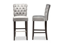 Nevena Dark Gray Velvet Fabric Dark Brown 2Pc Bar Stool Set Baxton
