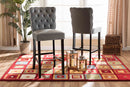 Nevena Dark Gray Velvet Fabric Dark Brown 2Pc Bar Stool Set Baxton