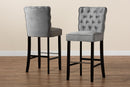 Nevena Dark Gray Velvet Fabric Dark Brown 2Pc Bar Stool Set Baxton