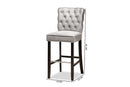 Nevena Dark Gray Velvet Fabric Dark Brown 2Pc Bar Stool Set Baxton