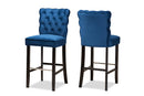 Nevena Navy Blue Velvet Fabric Dark Brown 2Pc Bar Stool Set Baxton