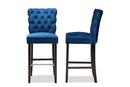 Nevena Navy Blue Velvet Fabric Dark Brown 2Pc Bar Stool Set Baxton
