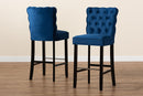 Nevena Navy Blue Velvet Fabric Dark Brown 2Pc Bar Stool Set Baxton