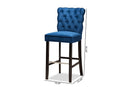 Nevena Navy Blue Velvet Fabric Dark Brown 2Pc Bar Stool Set Baxton