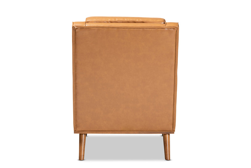 Aurelie Modern and Contemporary Tan Faux Leather Upholstered and Walnut Brown Finished Wood Lounge Armchair