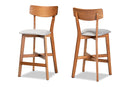 Maeron Gray Fabric Walnut Brown 2Pc Counter Stool Set Baxton