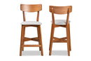 Maeron Gray Fabric Walnut Brown 2Pc Counter Stool Set Baxton