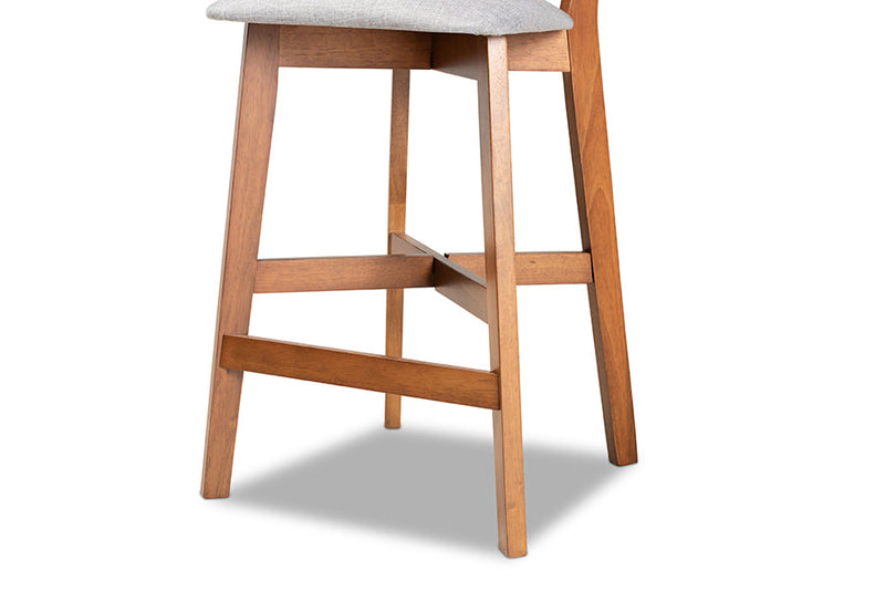 Maeron Gray Fabric Walnut Brown 2Pc Counter Stool Set Baxton