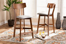 Maeron Gray Fabric Walnut Brown 2Pc Counter Stool Set Baxton