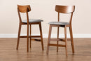 Maeron Gray Fabric Walnut Brown 2Pc Counter Stool Set Baxton