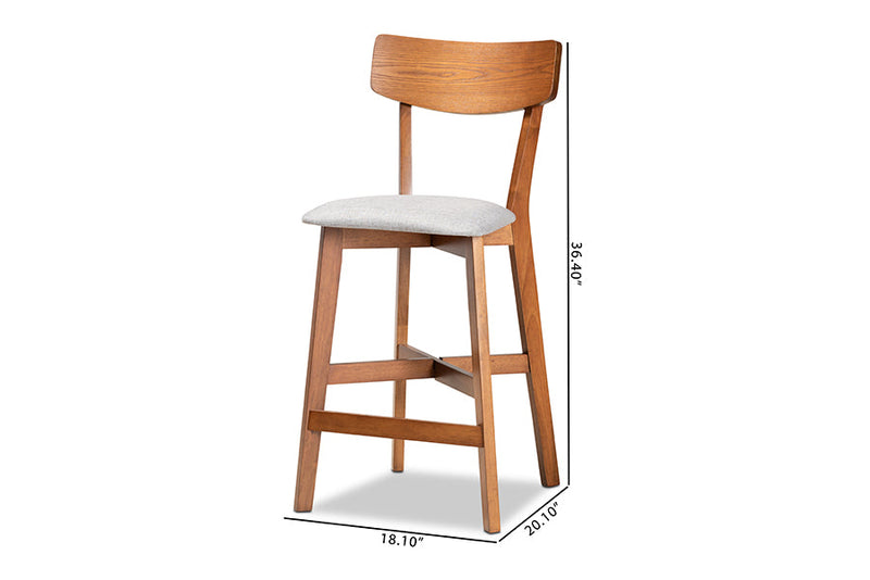 Maeron Gray Fabric Walnut Brown 2Pc Counter Stool Set Baxton