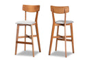 Maeron Gray Fabric Walnut Brown 2Pc Bar Stool Set Baxton