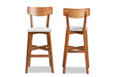 Maeron Gray Fabric Walnut Brown 2Pc Bar Stool Set Baxton