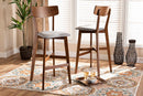 Maeron Gray Fabric Walnut Brown 2Pc Bar Stool Set Baxton