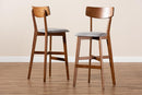 Maeron Gray Fabric Walnut Brown 2Pc Bar Stool Set Baxton