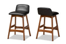 Ontario Black Faux Leather Walnut Brown 2Pc Counter Stool Set Baxton