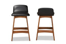 Ontario Black Faux Leather Walnut Brown 2Pc Counter Stool Set Baxton