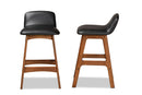 Ontario Black Faux Leather Walnut Brown 2Pc Counter Stool Set Baxton