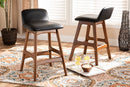 Ontario Black Faux Leather Walnut Brown 2Pc Counter Stool Set Baxton