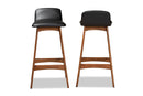 Ontario Black Faux Leather Walnut Brown 2Pc Bar Stool Set Baxton
